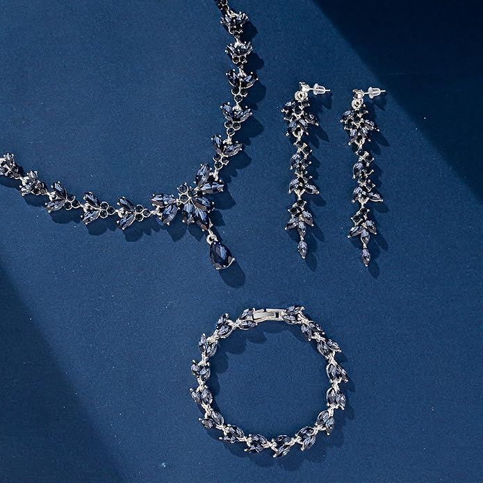 Wedding Jewelry Sets for Bride Bridesmaid Bridal Jewelry Set for Women Wedding Crystal Necklace Earrings Bracelet Set for Party Prom Jewelry