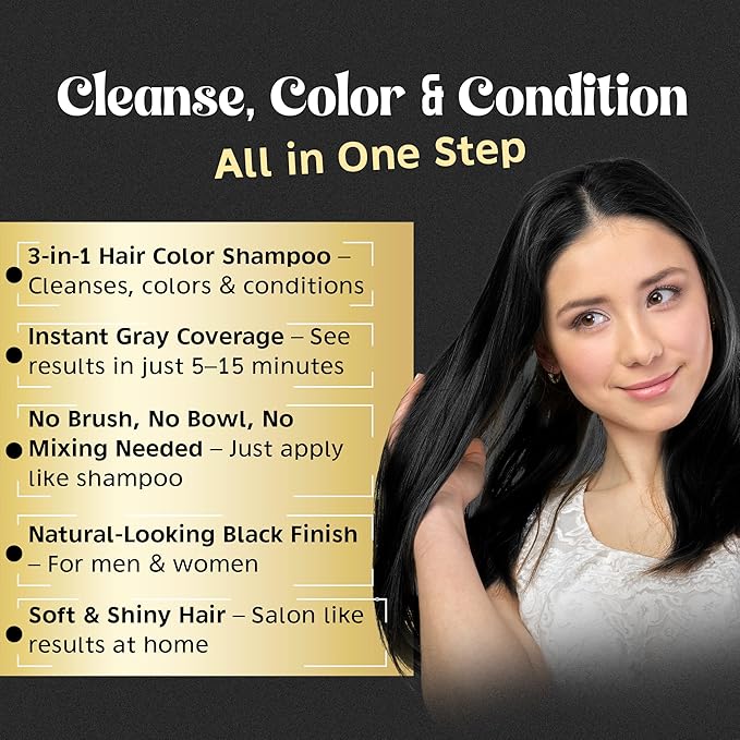 Herbishh Black Hair Color Shampoo - 3-In-1 Magic Dye for Gray Hair 500 Ml + Argan Oil for Dull Dry Damaged Hair 30ML