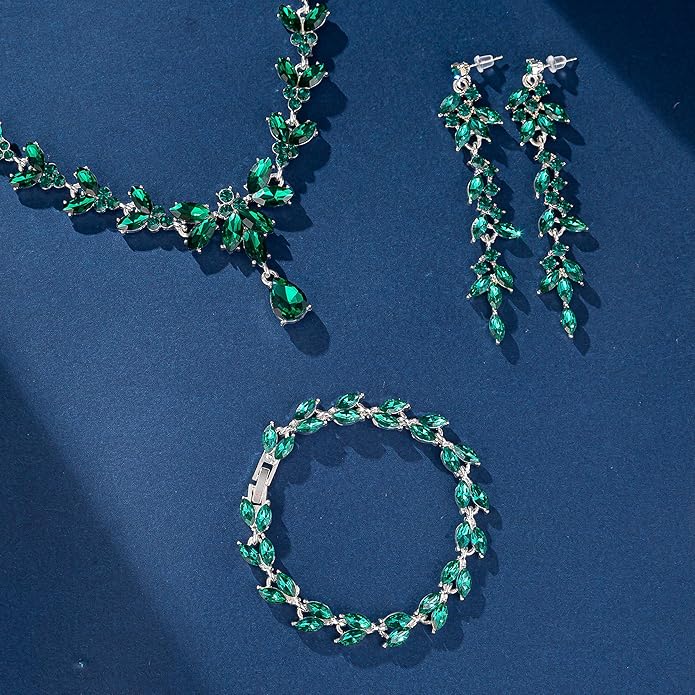 Wedding Jewelry Sets for Bride Bridesmaid Bridal Jewelry Set for Women Wedding Crystal Necklace Earrings Bracelet Set for Party Prom Jewelry