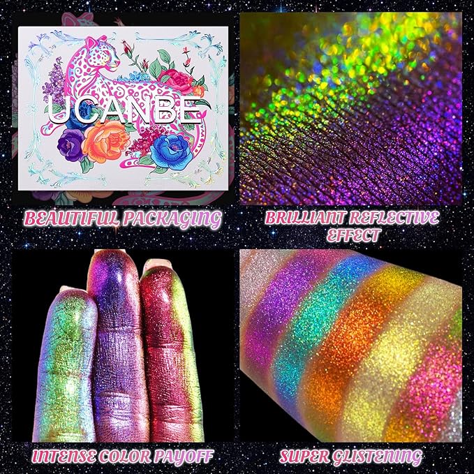 UCANBE Chameleon Multichrome Eyeshadow Palette 10 Colors Shifting Chromatic Sparkling Metallic Eye Shadow Multi-Use Blendable Holographic Glitter Shimmer Eye Makeup Palllet (Lunar Mirage)
