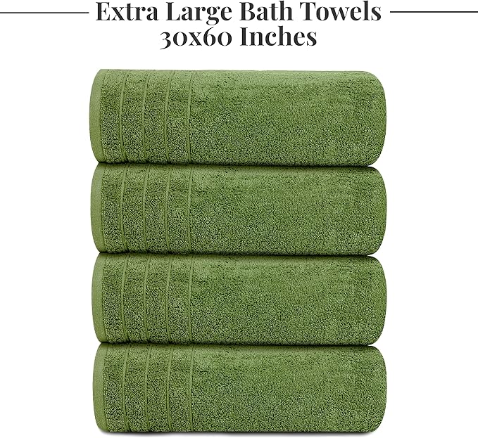 Tens Towels Pack of 4 Extra Large Bath Towels 30 x 60 Inches 100% Cotton Larger &amp Lighter Weight Quicker to Dry Super Soft and Absorbent Perfect for Bathroom Green