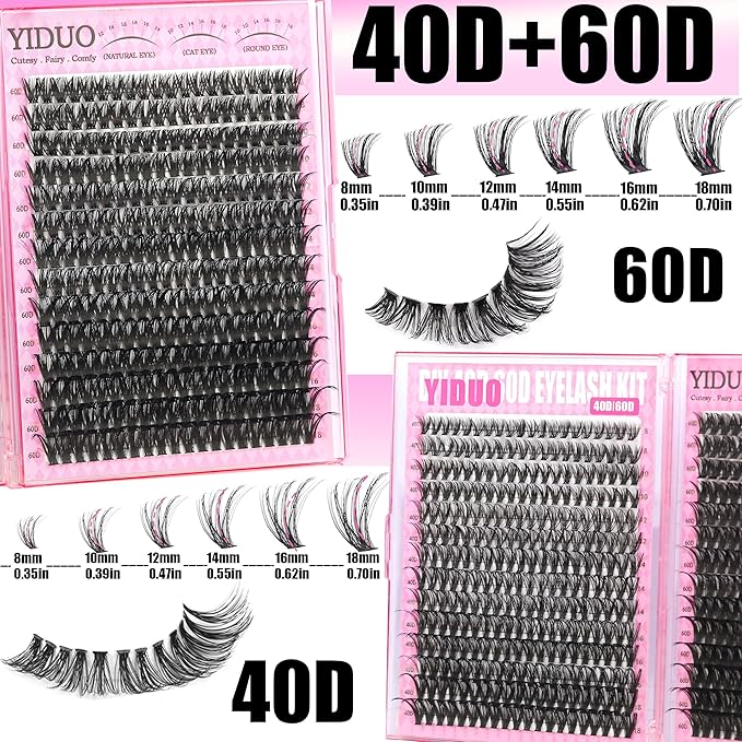 8 Styles Mix Lashes Clusters Kit 4 Box Cluster Lash Book Kit with Bond&ampSeal 1888Pcs 100D/200D/300D Volume Manga Eyelash Extension with Spikys/Bottom lash Kit for Beginners DIY at Home Easily