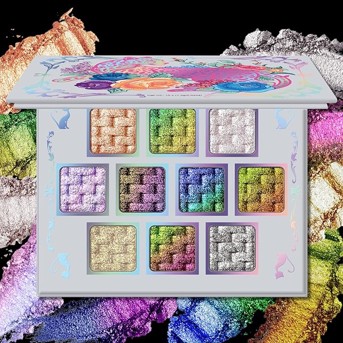 UCANBE Chameleon Multichrome Eyeshadow Palette 10 Colors Shifting Chromatic Sparkling Metallic Eye Shadow Multi-Use Blendable Holographic Glitter Shimmer Eye Makeup Palllet (Lunar Mirage)