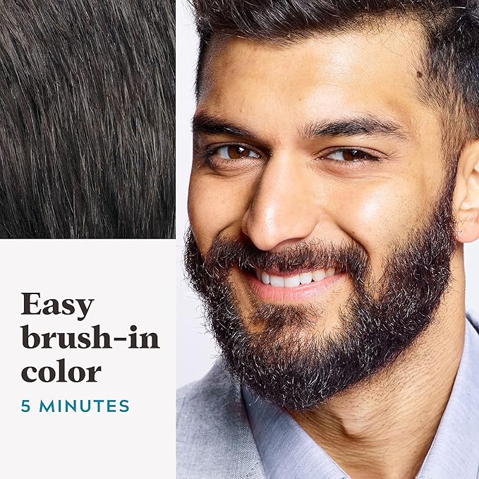 Just For Men Mustache &amp Beard Beard Coloring for Gray Hair with Brush With Keratin Biotin Aloe and Coconut Oil for Healthy Facial Hair - Darkest Brown M-50 Pack of 3 (Packaging May Vary)