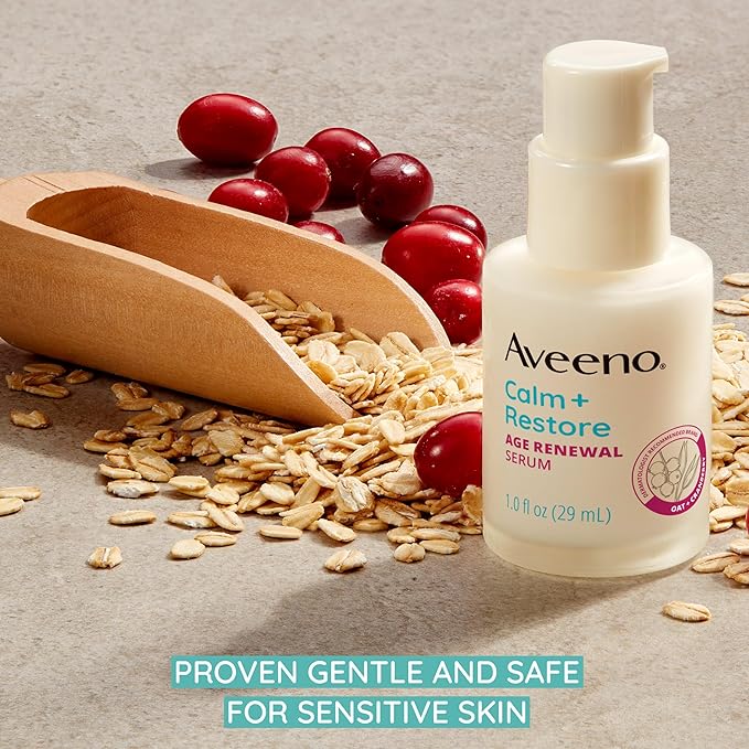 Aveeno Calm + Restore Age Renewal Anti-Wrinkle Face Serum Anti Aging Serum with Nourishing Oat &amp Cranberry Extract Visibly Improves the Look of Fine Lines Fragrance Free 1.0 fl. Oz