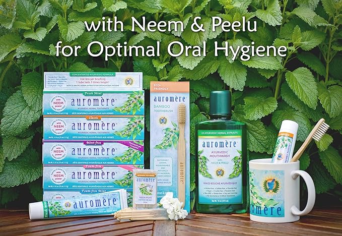 Auromere Ayurvedic Herbal Toothpaste Classic Licorice Flavor - Vegan Natural Non GMO Fluoride Free Gluten Free with Neem &amp Peelu (4.16 oz) 4 Pack