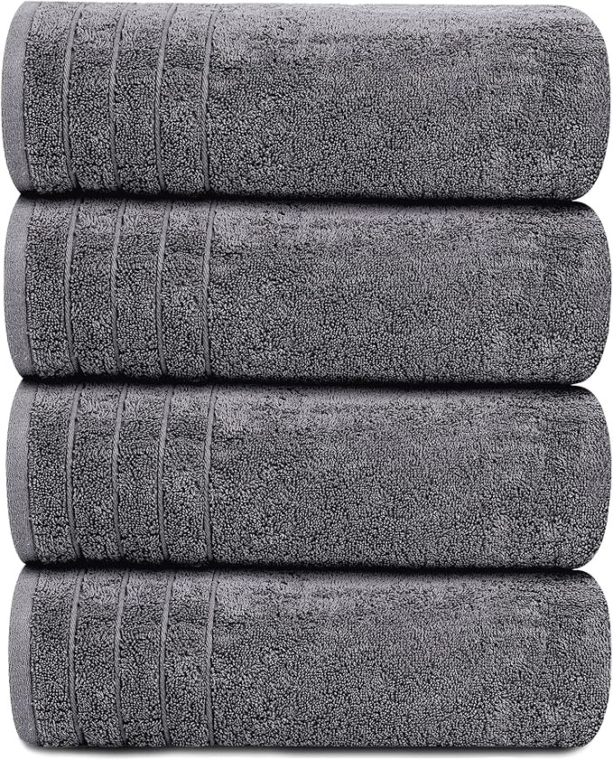 Tens Towels Pack of 4 Extra Large Bath Towels 30 x 60 Inches 100% Cotton Larger &amp Lighter Weight Quicker to Dry Super Soft and Absorbent Perfect for Bathroom Dark Grey