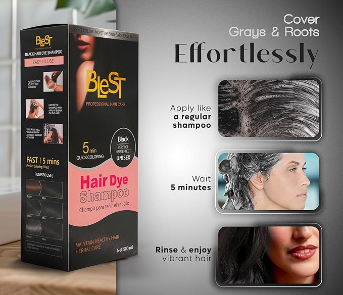 Hair Dye Shampoo Black ? 2-in-1 Shampoo Color Hair Dye for Quick Gray Coverage ? Semi Permanent Hair Color for Men and Women ? 500ml