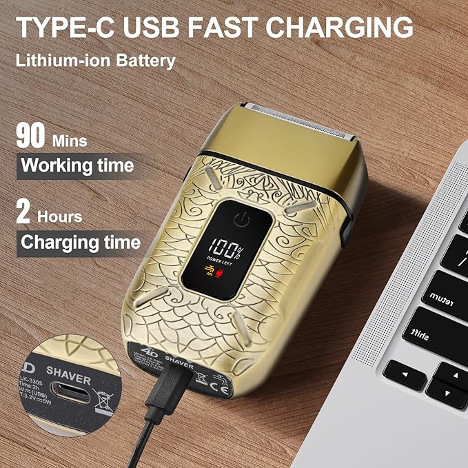 Electric Shavers for MenWaterproof Powerful Motor Electric RazorHead Shavers for Bald MenTriple Foil Beard TrimmerBarber Supplies LED Displays &amp USB Charging Shaver Gifts