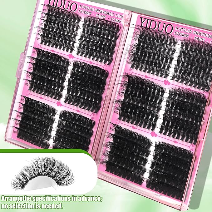 6 Box Mix Lashes Clusters Kit Gift Packs 1686Pcs with 2X Bond&ampSeal Volume Mega/Bottom Soft Extension False Eyelash D Curl Wispy Natural DIY Individual Fake Eyelashes for Beginners Bulk Pack