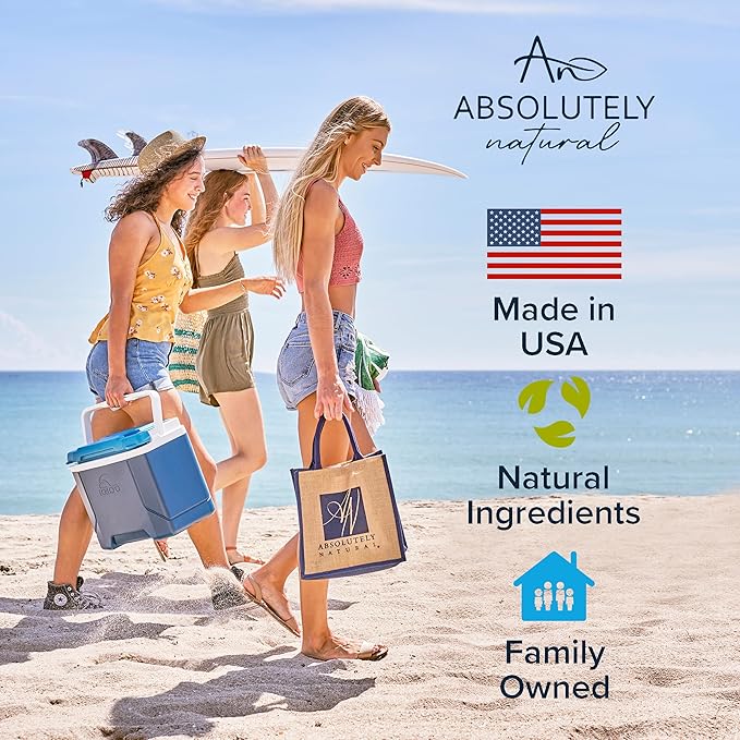 Absolutely Natural - 100% Pure Aloe Vera Cooling Gel - Lotion for Sunburn Relief &amp Rashes - Premium Sun Care with Vitamin E Eucalyptus - 6 oz