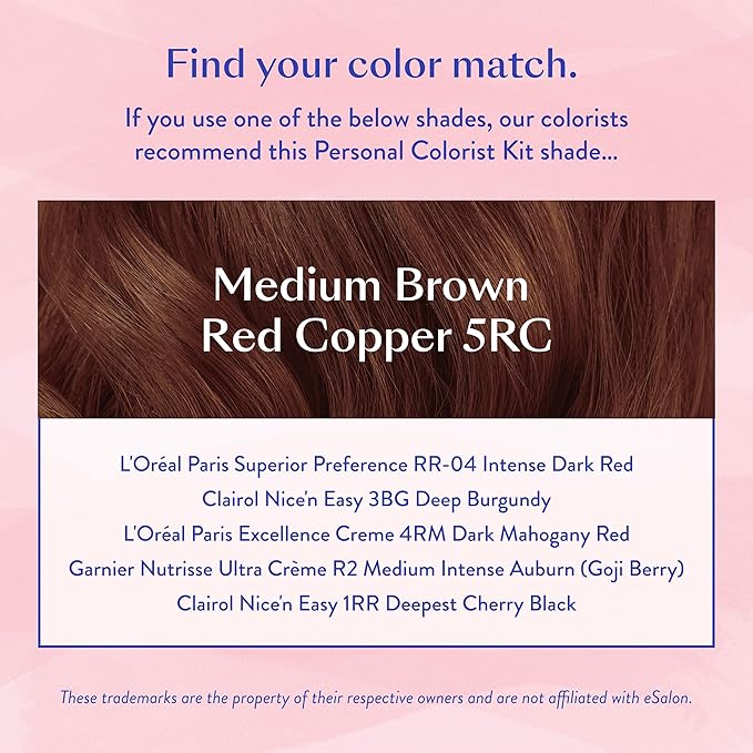eSalon Permanent Hair Color &amp Hair Dye Complete Kit - Medium Brown Red Copper - Personal Colorist Kit for Up To 100% Gray Coverage for All Hair Types - Professional-Grade Ammonia-Free Hair Dye