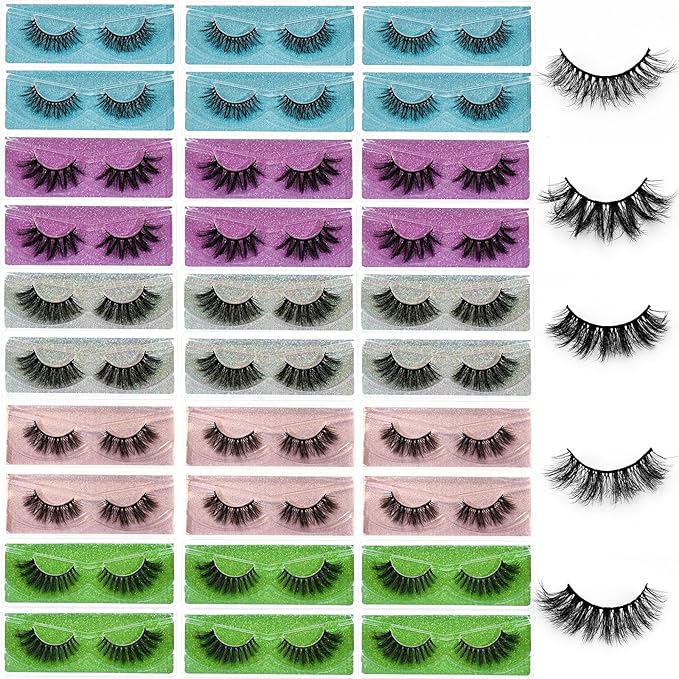 Wholesale Lashes 3D Faux Mink Eyelash Bulk 18mm Handmade Reusable Eye Lash 5 Styles Dramatic Fluffy False Lash with Glitter Portable Packing (Fluffy 5 styles-30 pairs)