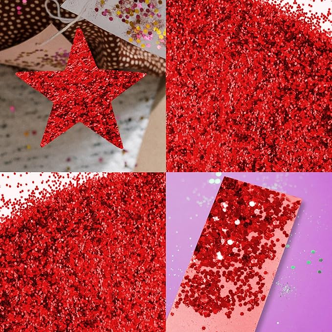 BAZIC Products Glitter Shaker 1 LB Red Color Sparkling Powder in Large Jar for Slime Paints Crafts Nail Art Polish Skin Halloween Party 12-Pack