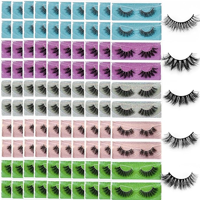 Wholesale Lashes 3D Faux Mink Eyelash Bulk 18mm Handmade Reusable Eye Lash 5 Styles Dramatic Fluffy False Lash with Glitter Portable Packing (Fluffy 5 styles-100 pairs)