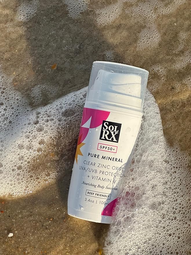SolRX Pure Mineral SPF 50+ Sunscreen - 3.4oz Zinc Oxide Sunscreen with Vitamin E Reef Safe Daily Use for Face and Body