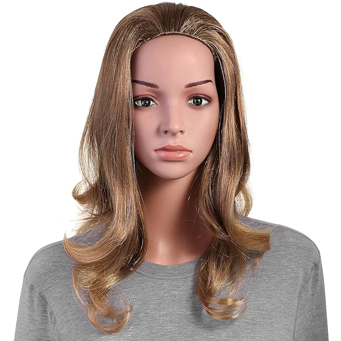 Onedor 23 Curly Hair Women Ladies 3/4 Half Wig Premium Japanese Synthetic fibers Wigs with Secured Mesh Head Cap (1416T)