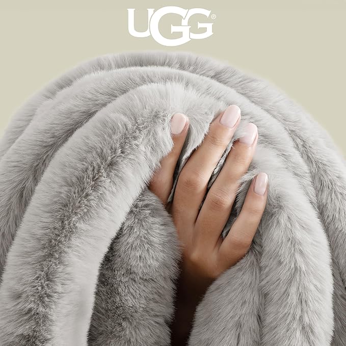 UGG Euphoria Plush Faux Fur Throw Blanket Oversized Warm Throw for Couch or Chair Luxury Bedroom Decor Christmas Cozy Blankets Machine Washable 50-inch x 70-inch Seal Grey