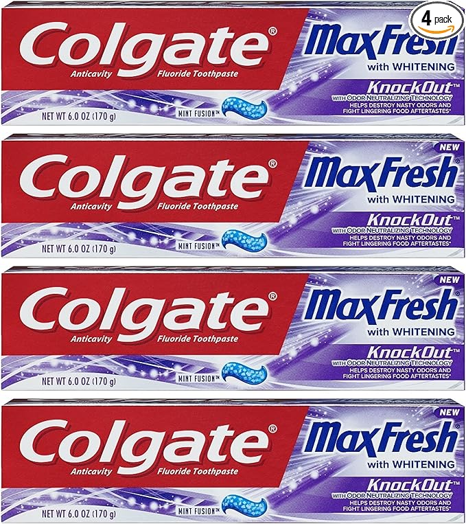 Colgate Max Fresh Toothpaste - KnockOut - With Odor Neutralizing Technology - Net Wt. 6 OZ (170 g) Per Tube - Pack of 4 Tubes