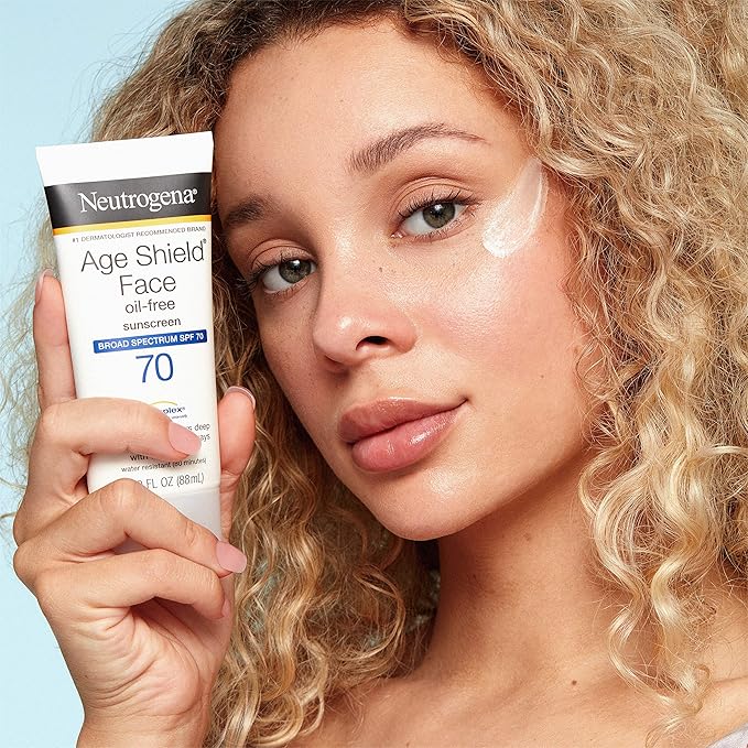Neutrogena Age Shield Anti-Oxidant Face Lotion Sunscreen with Broad Spectrum SPF 70 Oil-Free &amp Non-Comedogenic Moisturizing Sunscreen to Prevent Signs of Aging 3 fl. oz (Pack of 2)