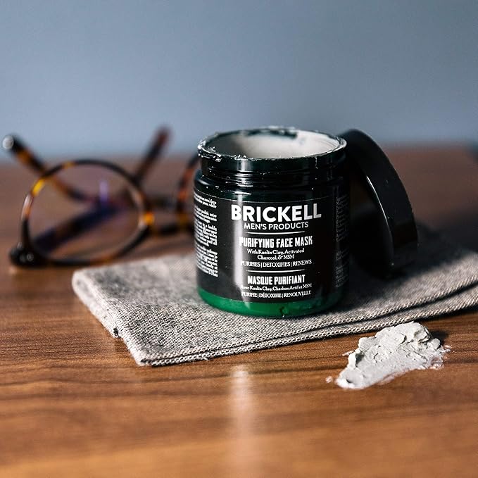 Brickell Men's Purifying Charcoal Face Mask Skin Care Product Natural and Organic Activated Charcoal Facial Mask With Detoxifying Kaolin Clay 4 Ounce Unscented