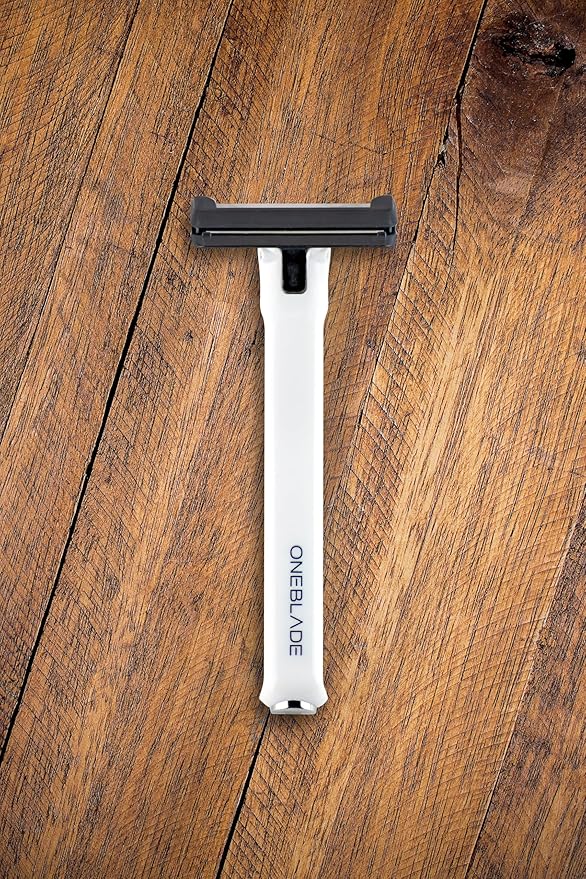 OneBlade Core Safety Razor for Fine Hair - Includes Stand &amp 10 Premium Japanese Feather Blade Refills - Introductory Level (White)