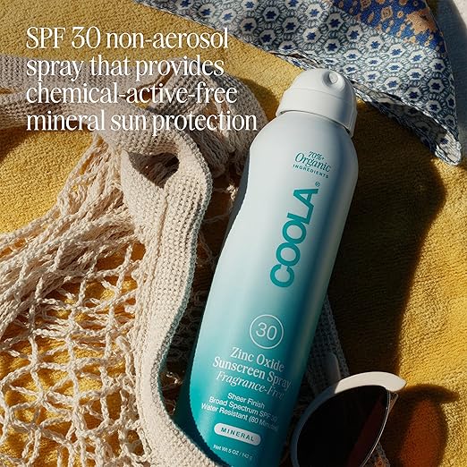 COOLA Organic Mineral Sunscreen SPF 30 Sunblock Spray Dermatologist Tested Skin Care for Daily Protection Vegan and Gluten Free Fragrance Free 5 Fl Oz