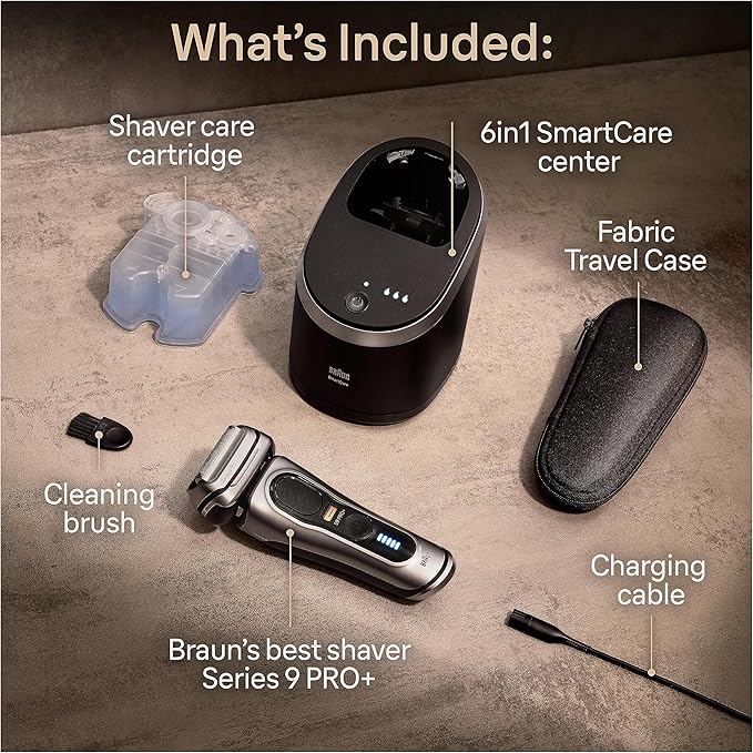 Braun Series 9 PRO+ Electric Razor for Men 5 Pro Shave Elements &amp Precision Long Hair Trimmer 6in1 SmartCare Center Wet &amp Dry Electric Shaver for Smooth Skin with 60min Battery Runtime 956