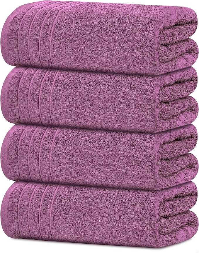 Tens Towels Pack of 4 Extra Large Bath Towels 30 x 60 Inches 100% Cotton Larger &amp Lighter Weight Quicker to Dry Super Soft and Absorbent Perfect for Bathroom Purple
