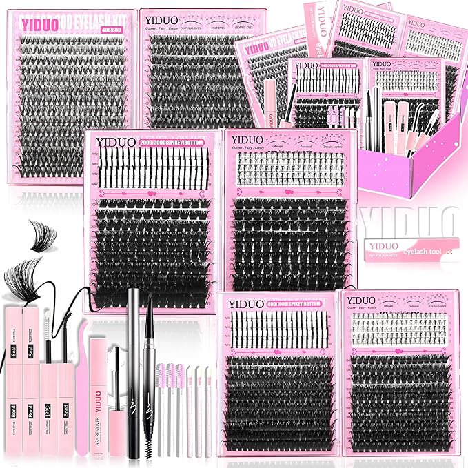 6 Styles Mix Lashes Clusters Kit 3 Box Cluster Lash Book Kit with 2X Bond&ampSeal 1520Pcs 100D/200D/300D Volume Individual Eyelash Extension Gift Packs for Beginners. DIY at Home Easily