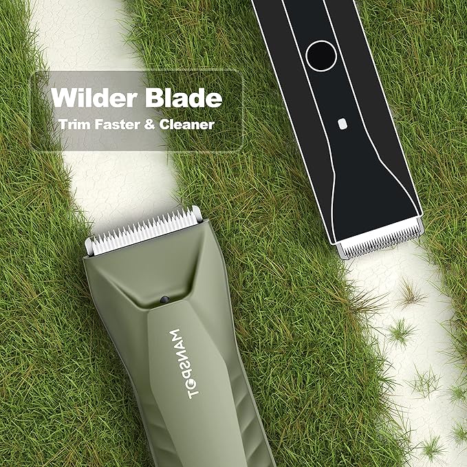 MANSPOT Manscape Trimmer for Men Ball/Pubic/Groin Electric Body Hair Trimmer Replaceable Ceramic Blade HeadsWaterproof for Wet/Dry UseStanding Recharge Dock90 Minutes Shaving After Charged(Green)