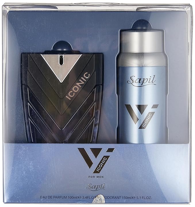 Sapil Perfumes ?œIconic??for Men Giftset ? Long lasting Enticing scent for everyday from Dubai ? Aromatic Woody scent ? EDP 3.4 Oz (100ml) + Deo 5.1 oz (150ml)