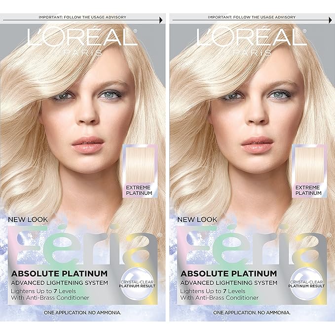 L'Oreal Paris Feria Multi-Faceted Shimmering Permanent Hair Color Extreme Platinum Hair Dye Kit Pack of 2